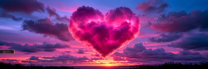 Colorful heart-shaped clouds at sunset over the ocean
