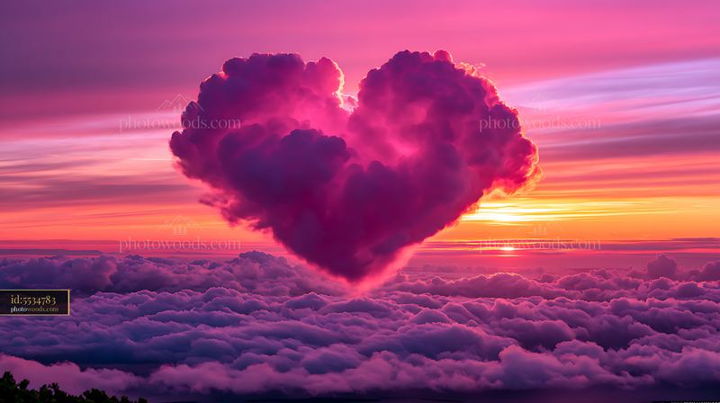 Heart-shaped cloud at sunset over the ocean
