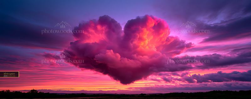 Heart-shaped cloud at sunset over a colorful sky