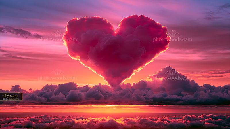 Heart-shaped cloud at sunset in vibrant colors