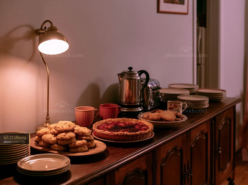 Buffet table setup with cookies and dessert for holiday gathering