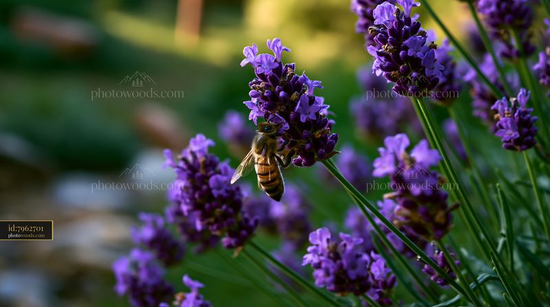 Honey bee closeup on blooming lavender flowers