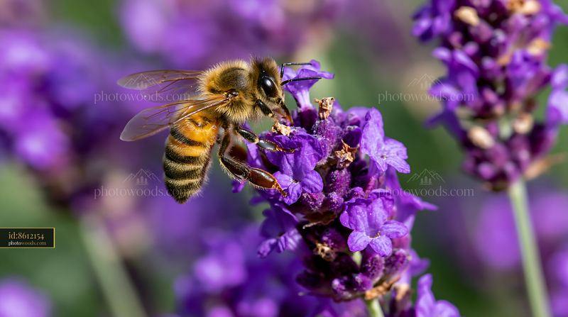 Honey bee closeup on purple lavender flower during daytime