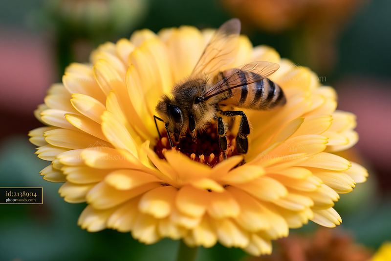 Honey bee searching flower center for nectar