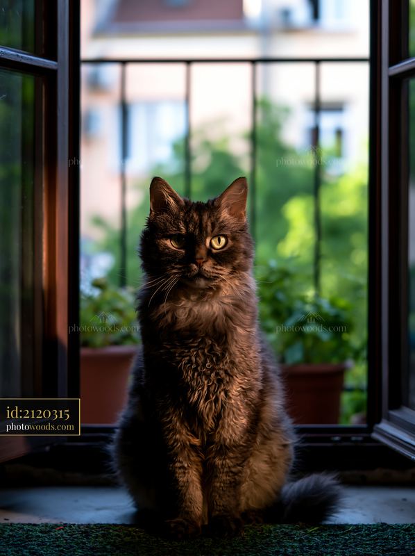 LaPerm cat close up with backlighting in a window setting
