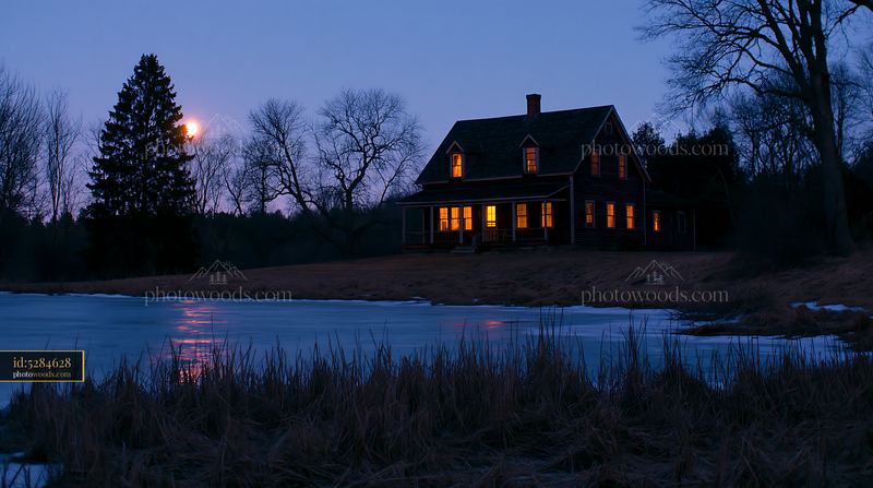 Farmhouse beneath night sky with glowing windows