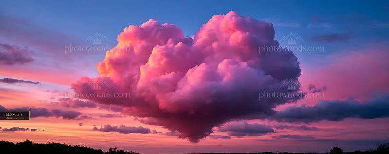 Heart-shaped cloud at sunset with colorful sky
