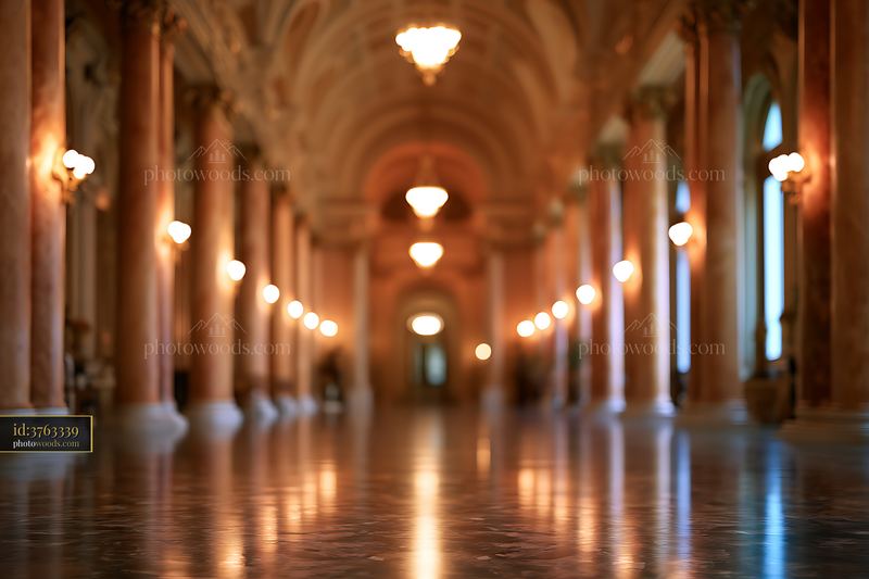 Elegant hallway with columns and decorative lighting