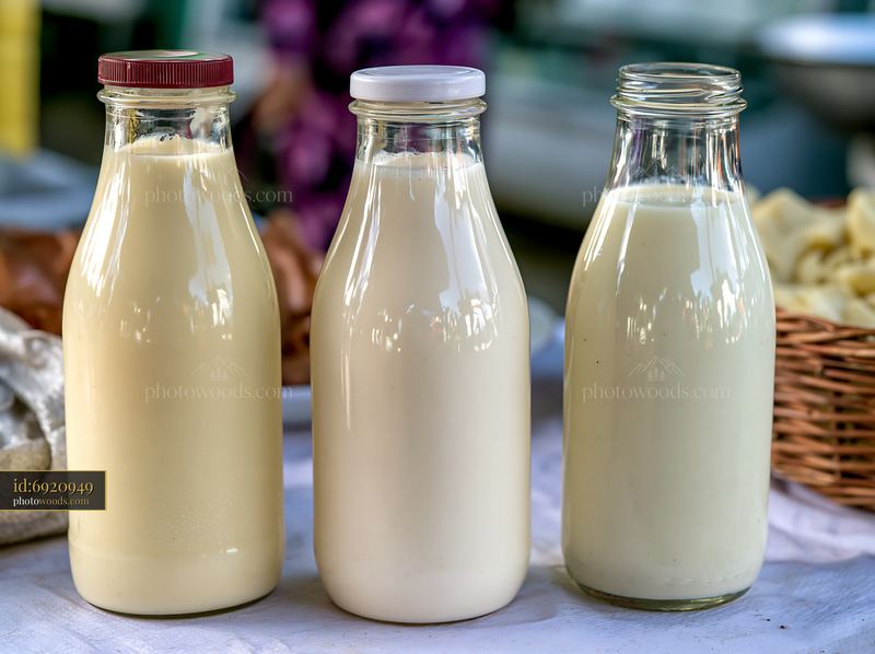 Customer comparing different local milk bottles at market