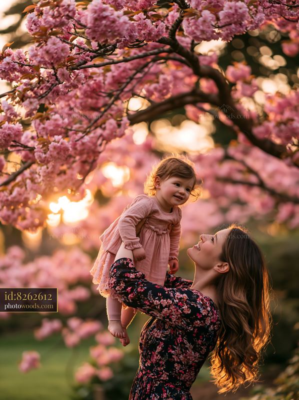People viewing cherry blossoms in Japan during sunset