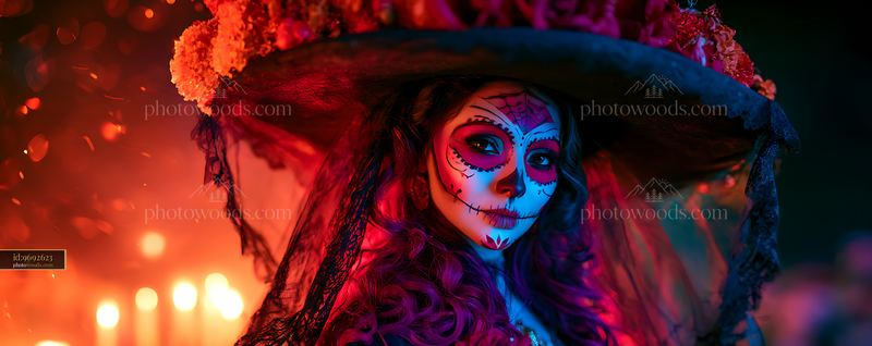 Colorful skull makeup at a celebration event