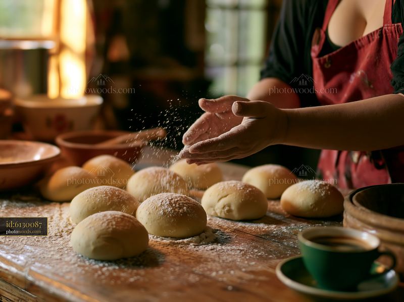 Camera placed beside a cup of coffee during bread making process