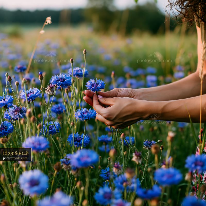 Hand gathering wild meadow flowers under natural light