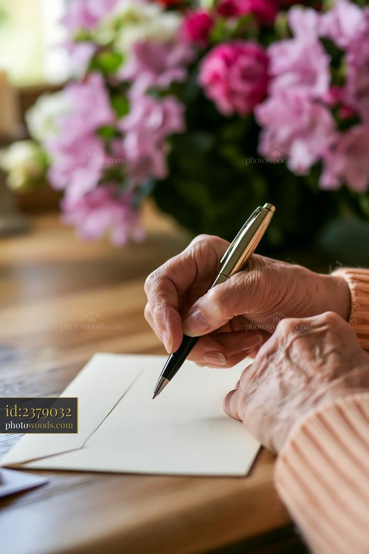 Parkinson's patient holding a pen while writing a letter