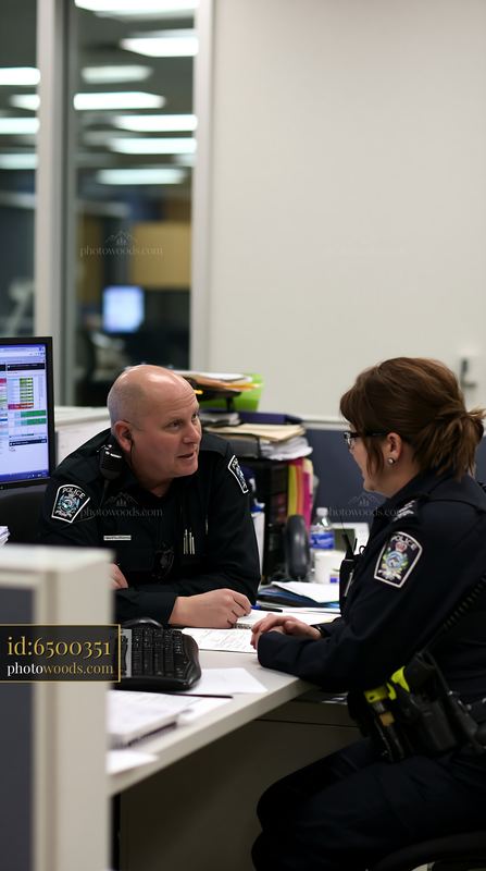 Police chief talking to officer about workplace issues