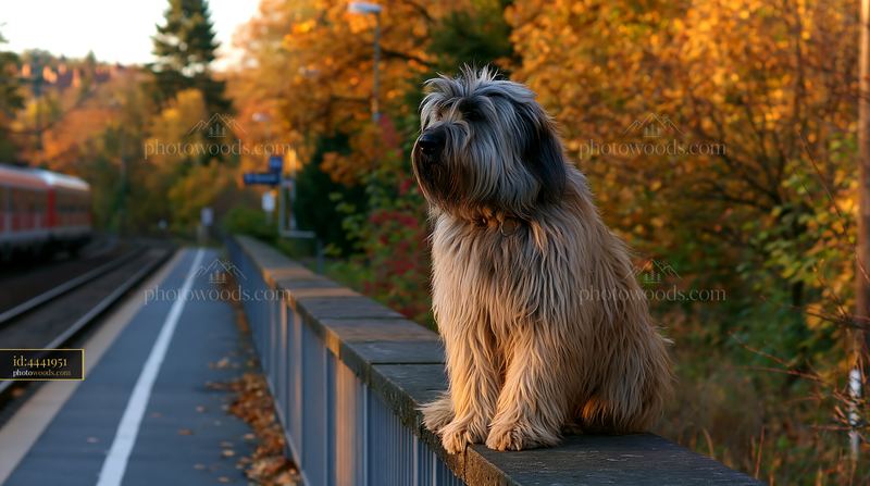 Rare dog breed traveling by train in autumn setting