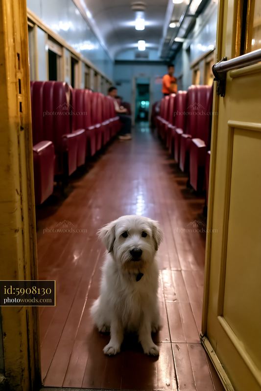 Rare dog breed traveling by train in an empty coach