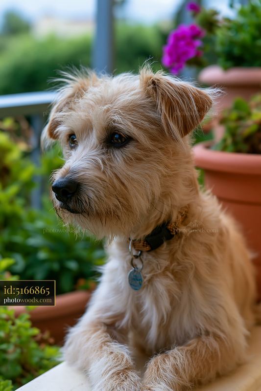 Rare dog breed in a garden setting with unique fur texture