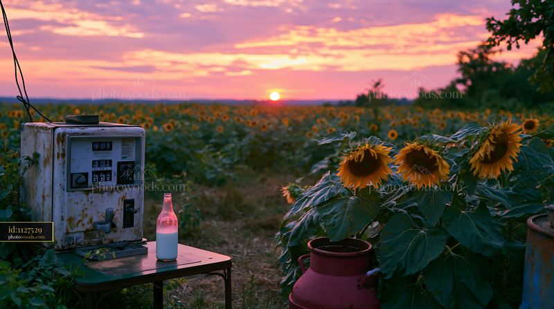 Raw milk vending machine outside a farm during sunset