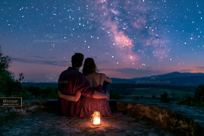 Romantic couple enjoying the night sky under the Milky Way