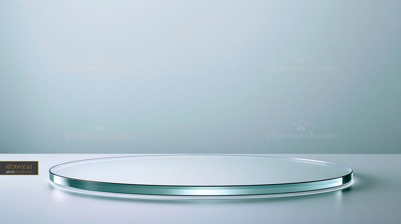 Round glass display stand on a smooth surface