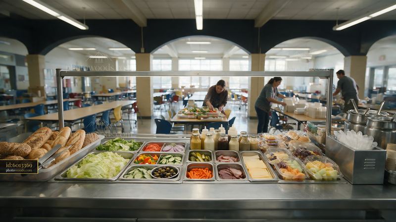 Sandwich buffet station set up in a cafeteria