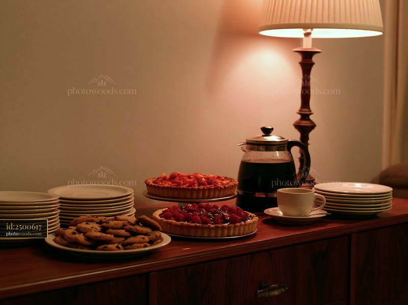Delicious holiday buffet dinner with desserts and coffee