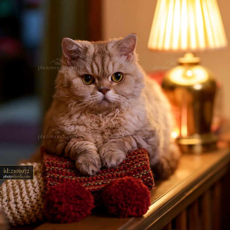 Selkirk Rex cat portrait with soft lighting and cozy setting