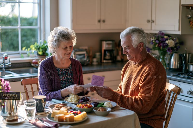 Senior couple sharing a meal and memories at home