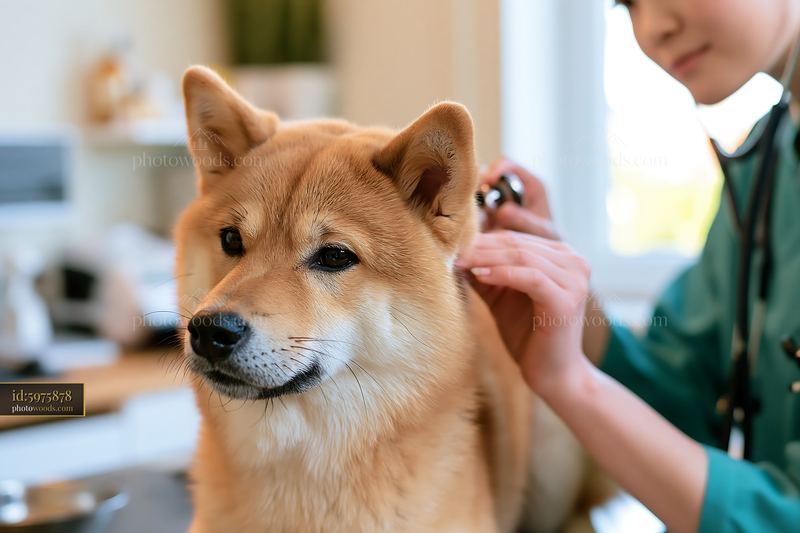 Shiba Inu receiving care at a veterinary clinic