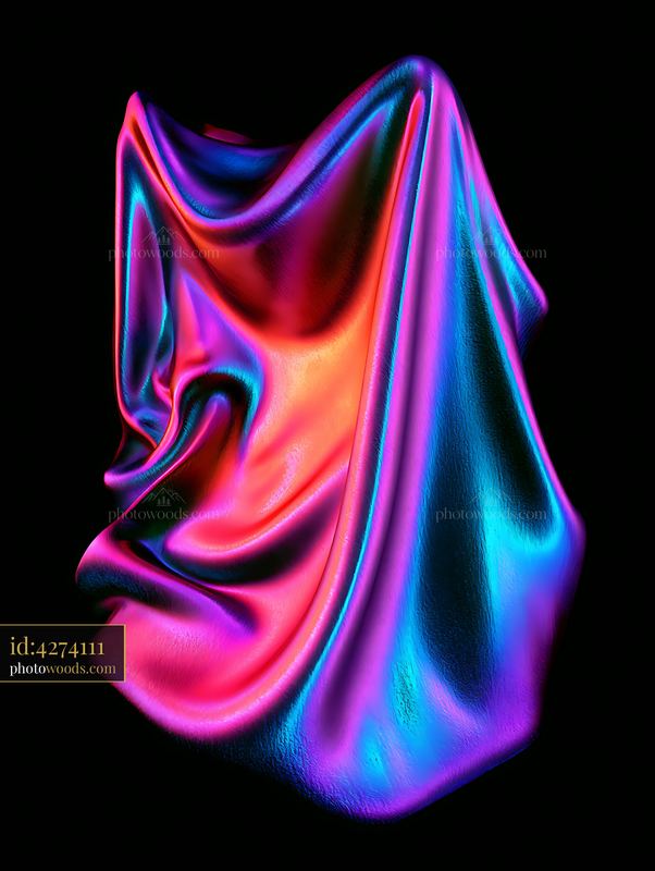 Shiny fabric draped with vibrant colors on a dark background