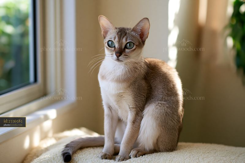 Singapura cat portrait in natural light by a window
