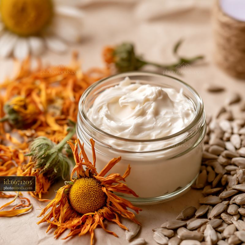 Natural cream dose with botanical ingredients in a jar