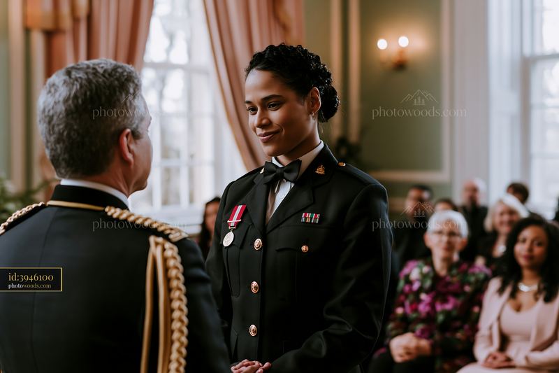 Soldier receives medal during an award ceremony