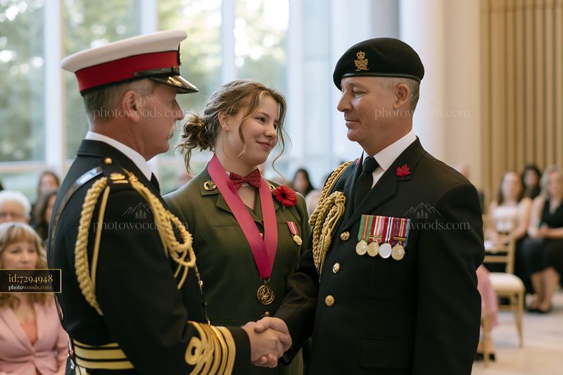 Soldier receiving medal during award ceremony