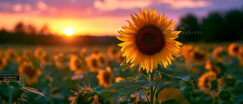 Sunflower field at sunset with vibrant colors and warm light