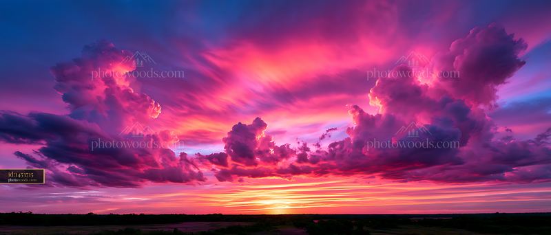 Vibrant sunset with colorful clouds over a horizon