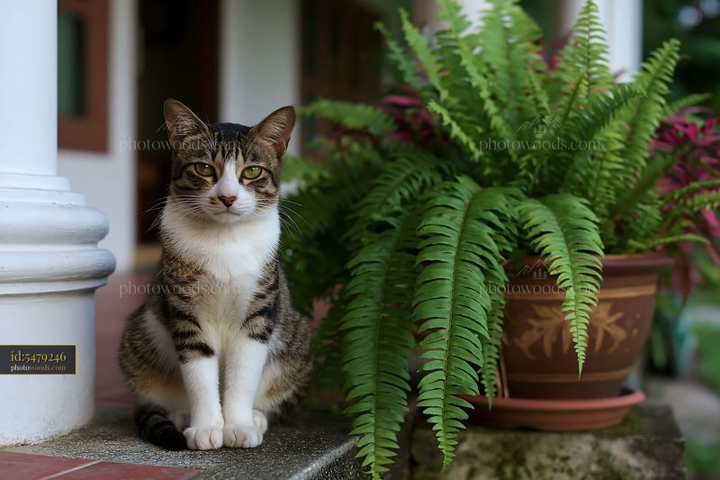Suphalak cat portrait with greenery in the background