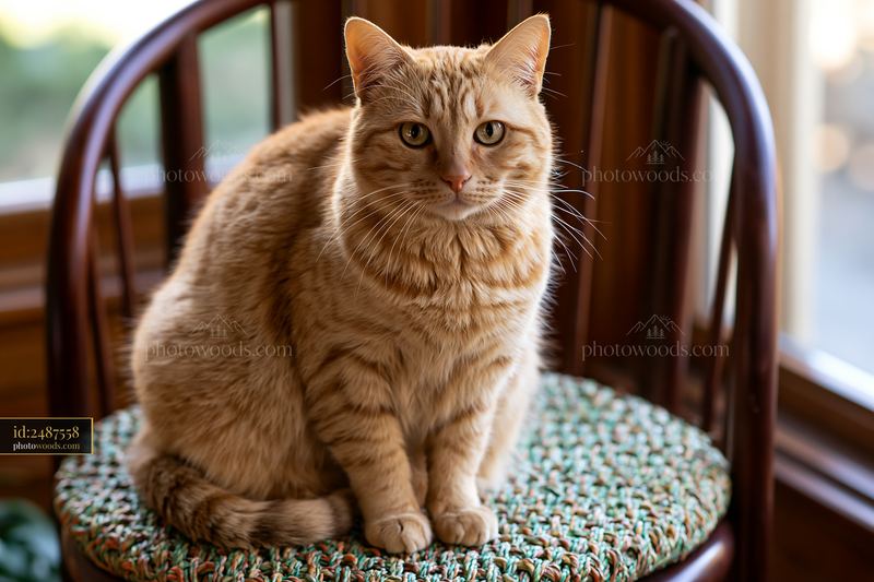 Suphalak cat portrait sitting on a woven chair