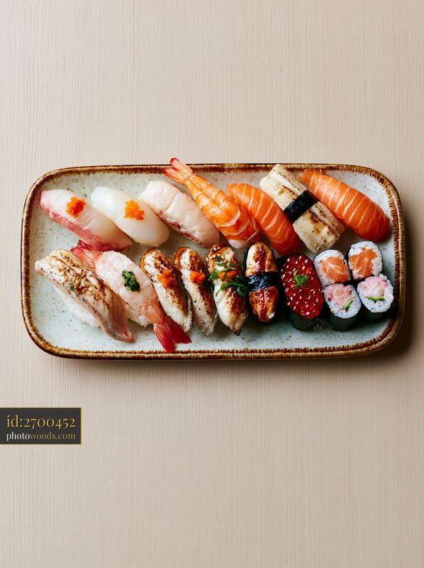 Sushi platter with negative space