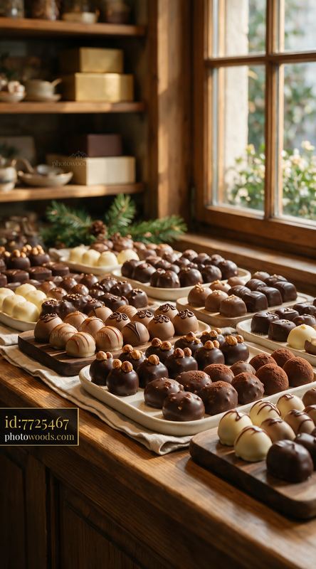 Swiss chocolate shop interior featuring various chocolate displays
