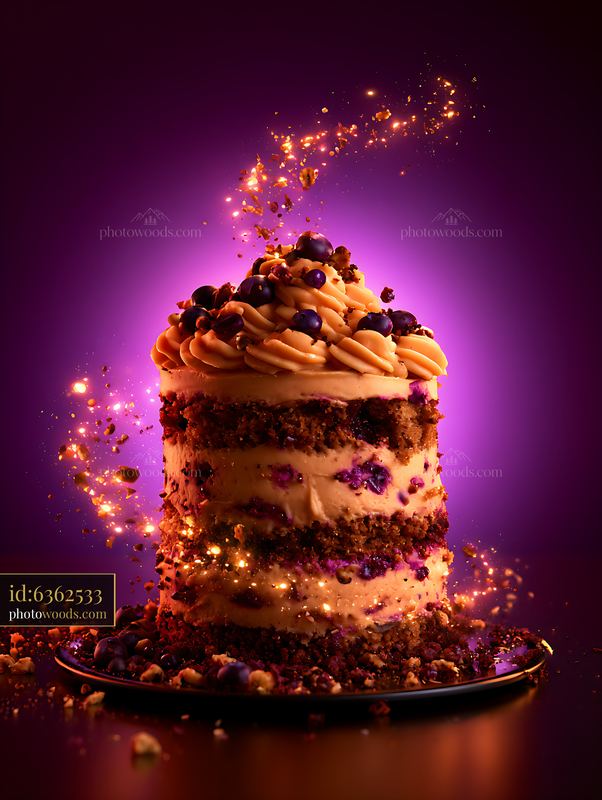 Delicious cake with frosting and decorations on a dark background