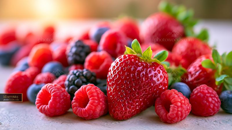 Fresh berries on a table with vibrant colors and light