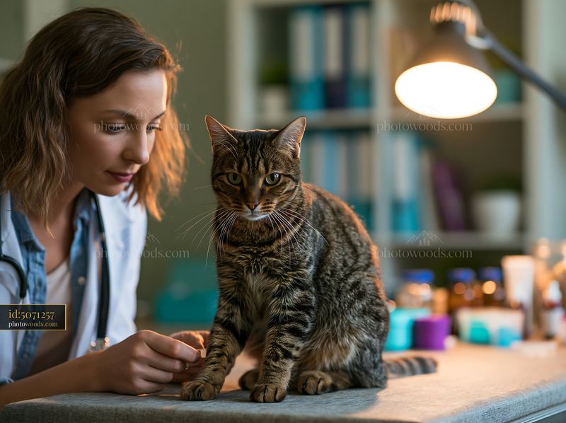 Veterinary examination of rare cat breed in clinic setting