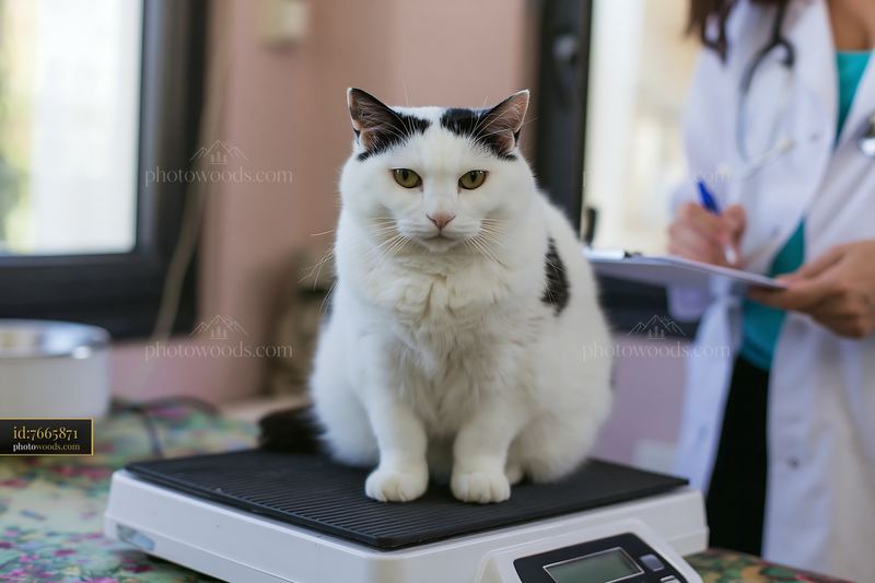 Veterinary examination of a rare cat breed on a scale