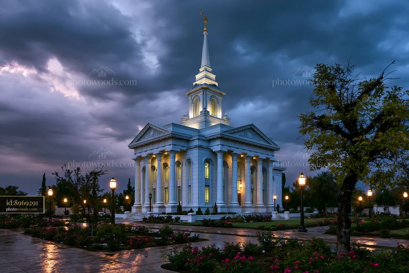 Historic temple under a twilight sky with dramatic clouds