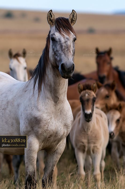 Wild horse stallion stands firm to protect his herd