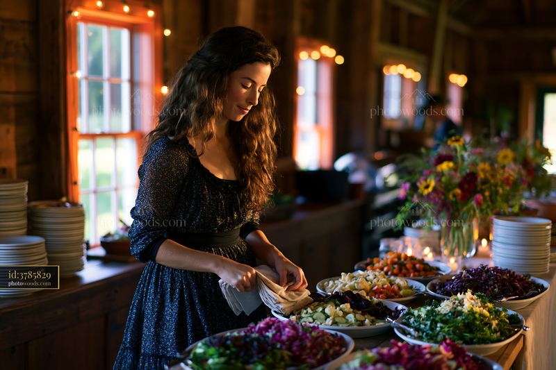 Swiss landscape in golden light at an outdoor dining setup