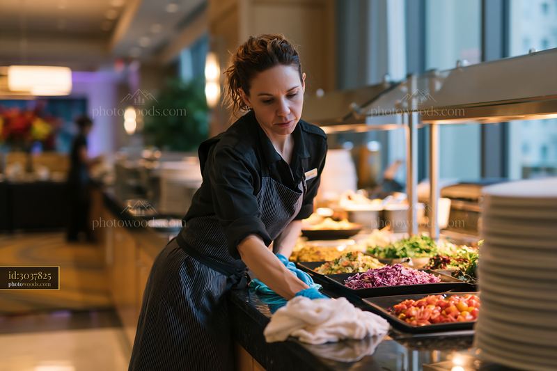 Buffet service staff at a business conference setting