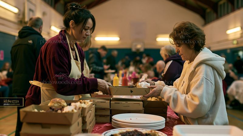 Buffet setup at a charity event in a community hall